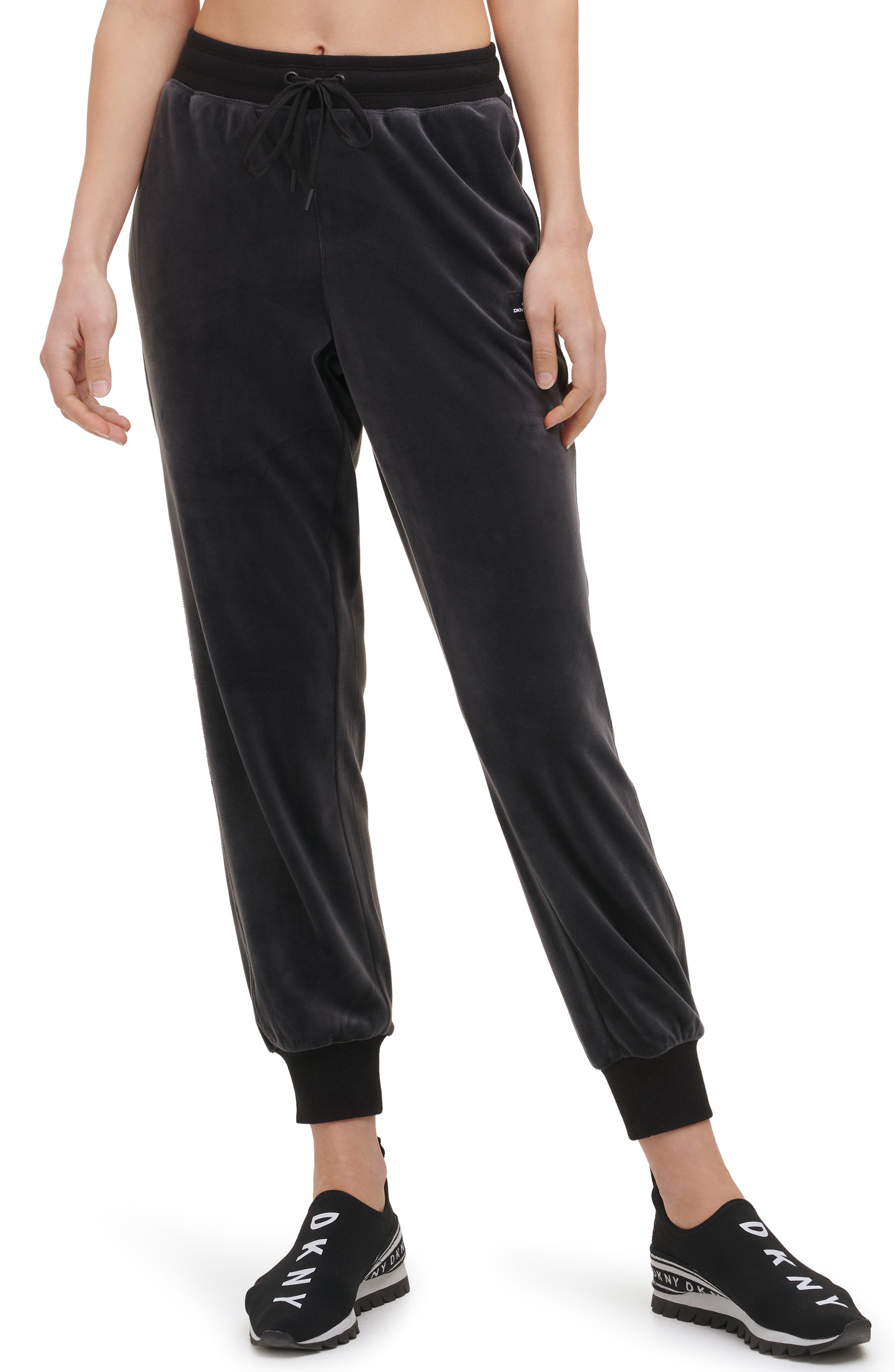 Dkny Relaxed Velour Joggers In Black 