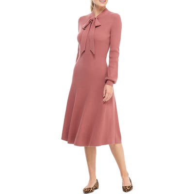 Petite Gal Meets Glam Collection Brianna Tie Neck Long Sleeve Sweater Dress, Pink