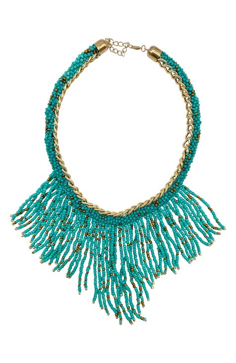 14K Yellow Gold Plated Chain & Beaded Fringe Necklace