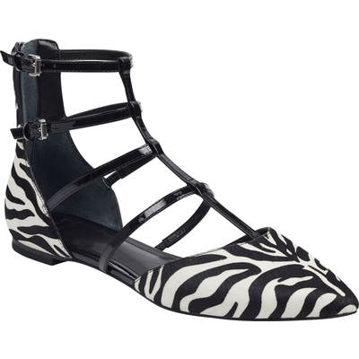 Marc Fisher Ltd Scoutly Strappy Pointy-Toe Genuine Calf Hair Flat- Black