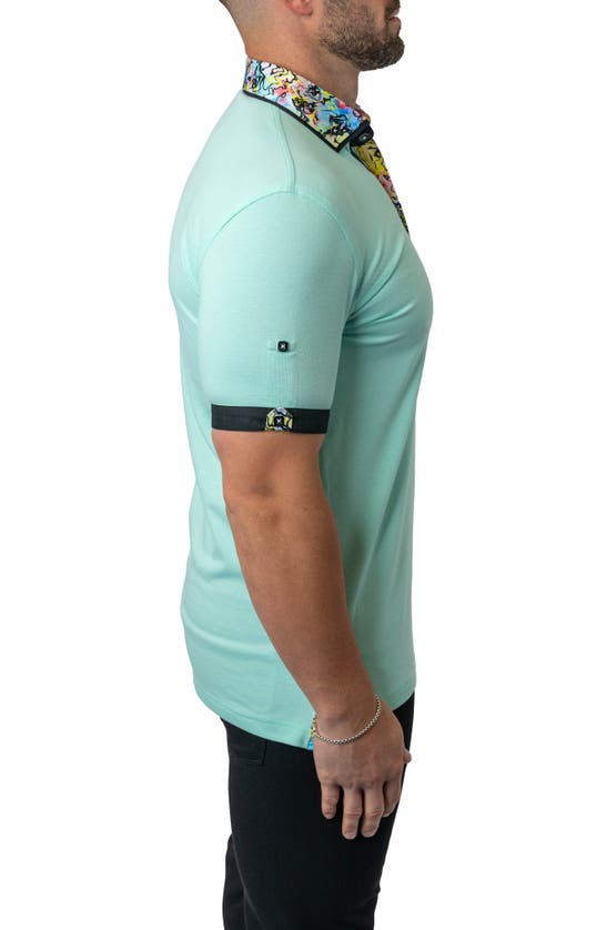 Shop Maceoo Mozartsolid Green Button Down Piqué Polo In Teal Green