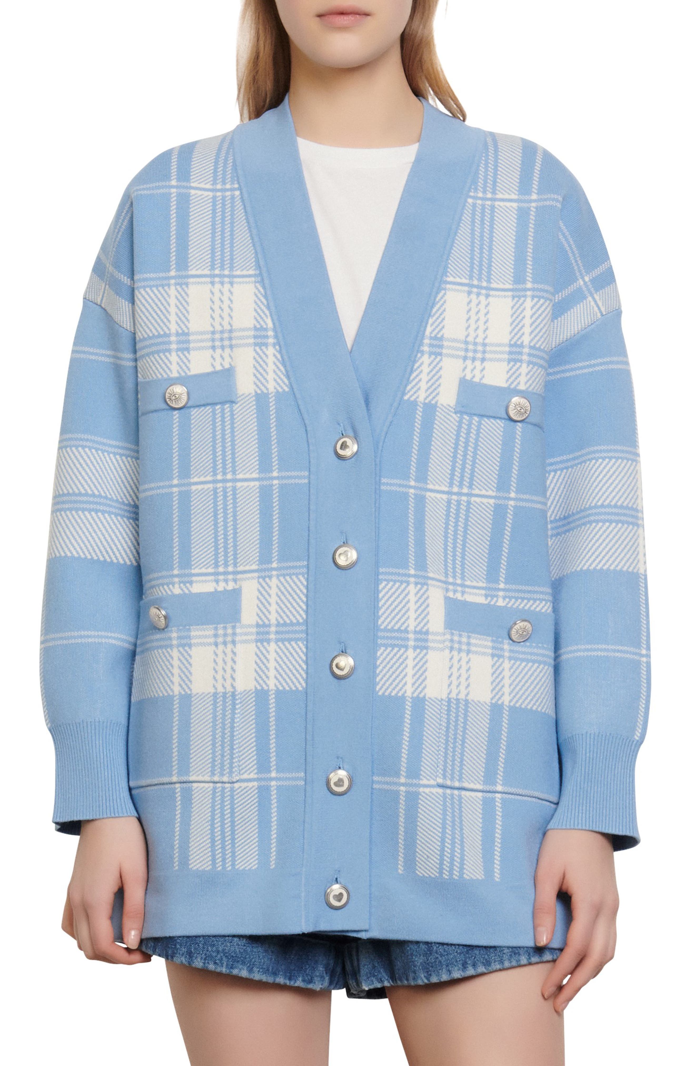 sandro oversized checked cardigan