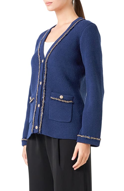 Endless Rose Trim Detail Cardigan In Navy