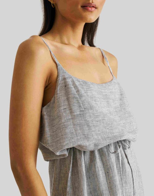 Reistor Strappy Maxi Dress In Pin-striped Linen