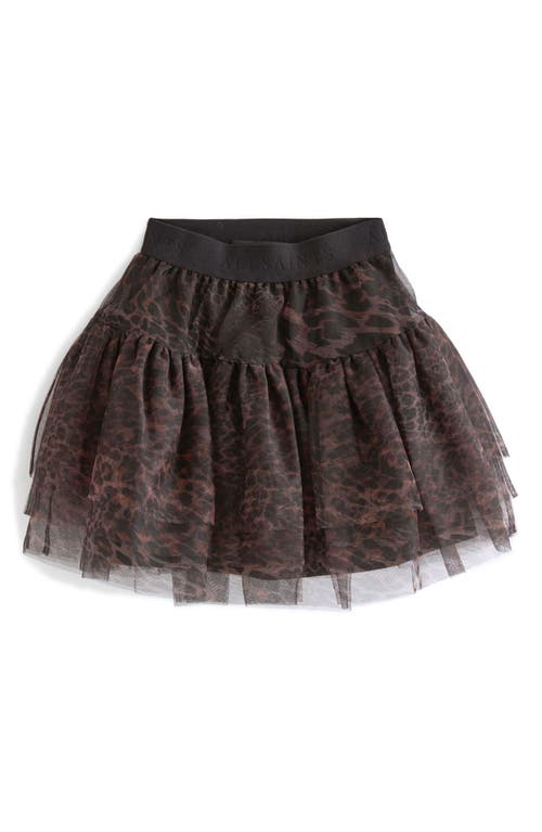 Shop Allsaints Sm By  Kids' Leopard Print Tiered Tulle Skirt In Brown