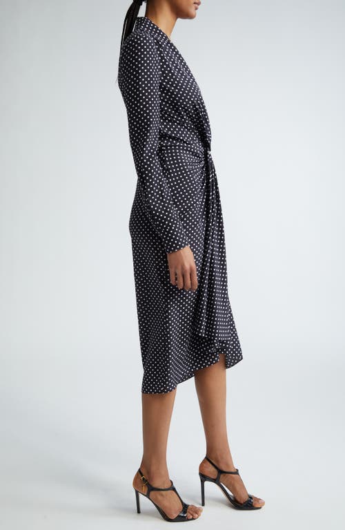 Shop Michael Kors Collection Polka Dot Long Sleeve Midi Shirtdress In Black/optic White