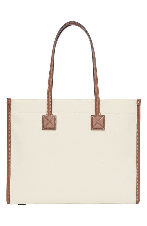 Shop Burberry Small Freya Horseferry Logo Canvas & Leather Tote In Natural/tan