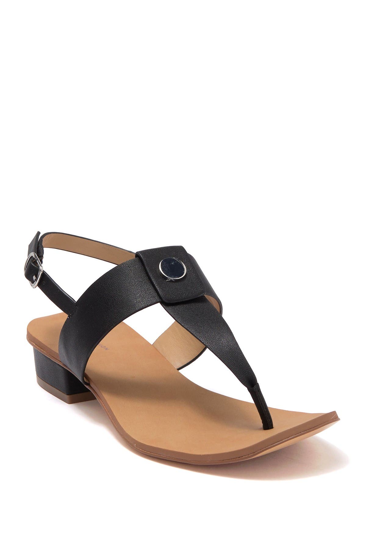 14th & Union Angelika Thong Toe Heeled Sandal In Black Faux Leather