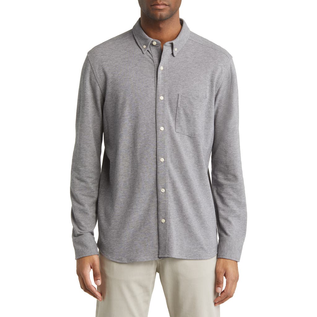 Johnston & Murphy XC Flex Birdseye Cotton Button-Down Shirt in Light Gray