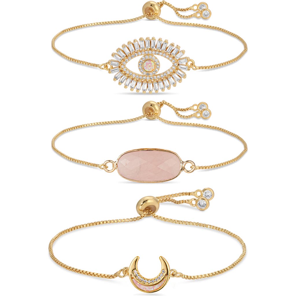 Shop Eye Candy Los Angeles Jules Set Of 3 Slider Bracelets In Gold/pink