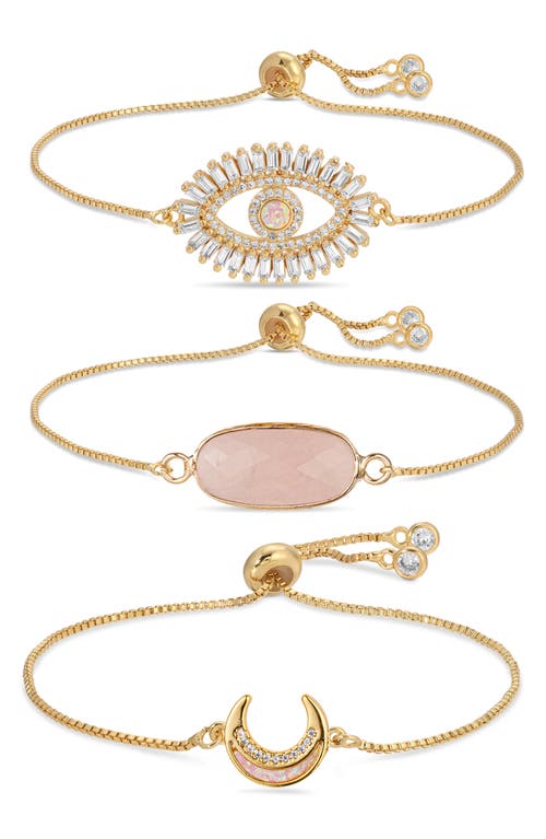 Shop Eye Candy Los Angeles Jules Set Of 3 Slider Bracelets In Gold/pink