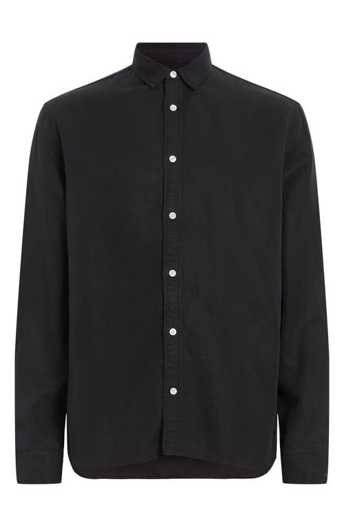 Shop Allsaints Laguna Lyocell & Linen Blend Button-up Shirt In Washed Black