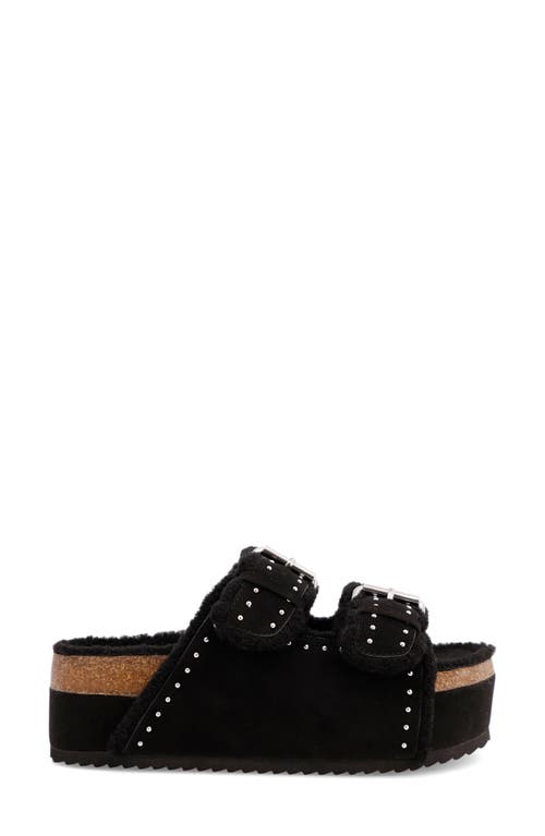 Mia Brookie Faux Shearling Platform Slide Sandal In Black