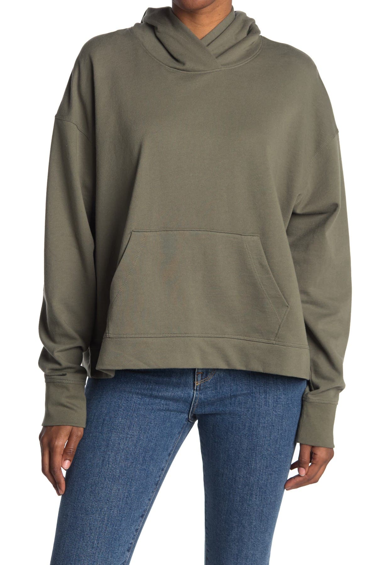James Perse Relaxed Cropped Hoodie In Medium Green3