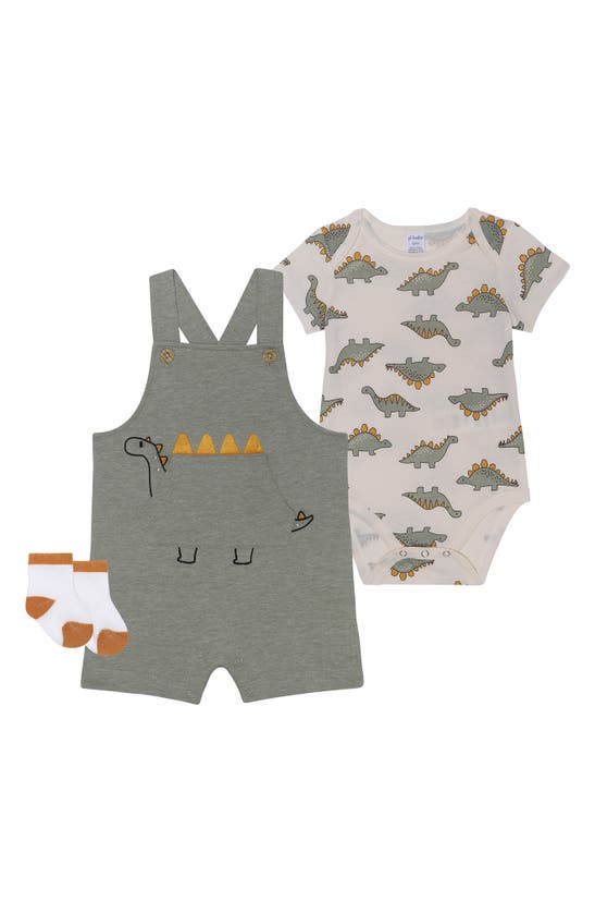 Shop Petit Lem 3-piece Overall Set In Green Dino