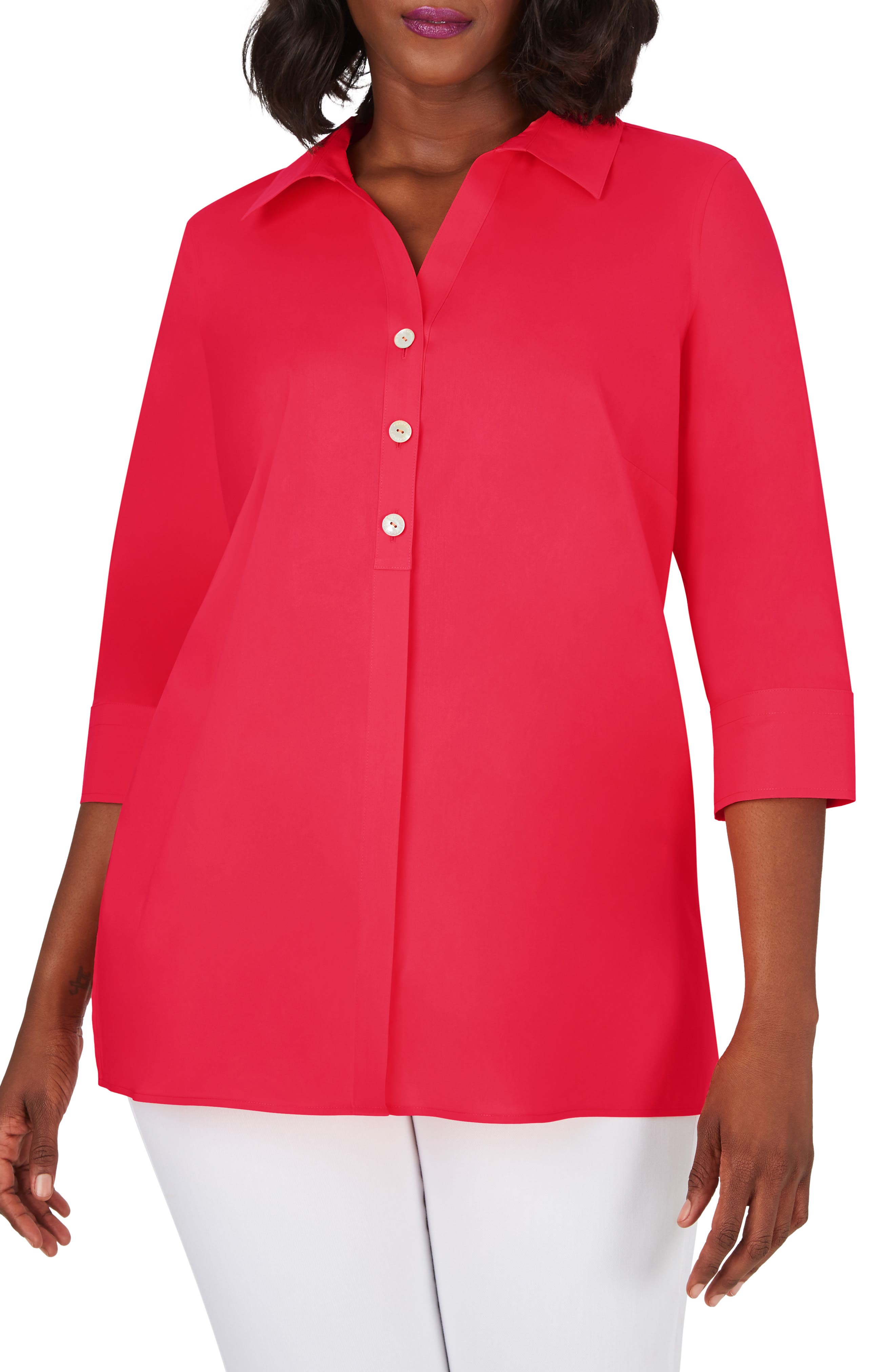 plus size red blouse with collar