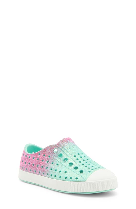 Shop Native Shoes Jefferson Bling Glitter Slip-on Sneaker In Teal/ Pink