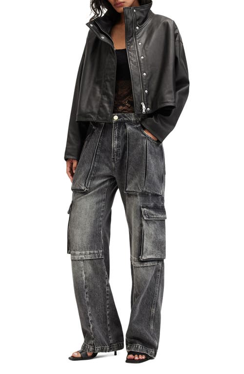 Allsaints Ryder Funnel Neck Leather Jacket In Black