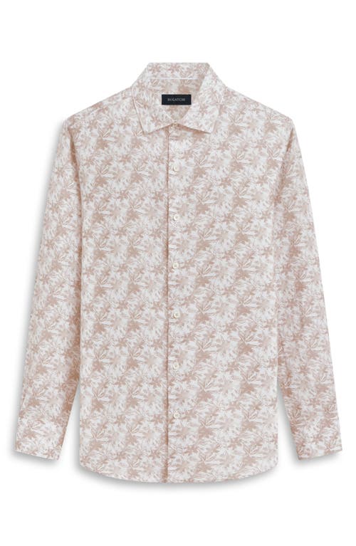 Bugatchi Axel Shaped Fit Floral Linen Button-up Shirt In Caramel