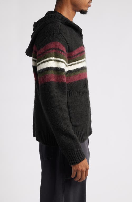 Shop Obey Myers Chest Stripe Hooded Zip Cardigan In Black Multi