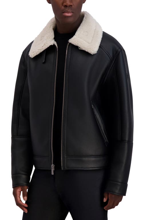 Karl Lagerfeld Paris Faux Shearling Bomber Jacket In Black