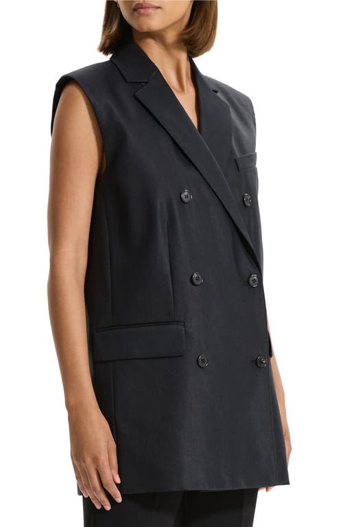 Theory Double Breasted Linen Blend Blazer In Black
