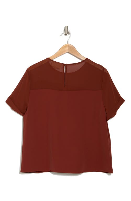 Melloday Mixed Media Stretch Top In Rust