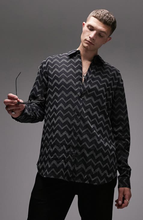 Zigzag Cotton Button-Up Shirt