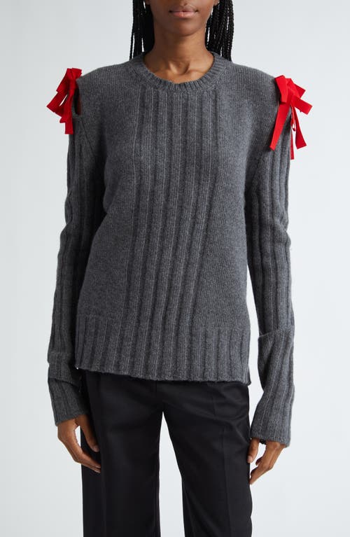 Molly Goddard Ozzy Bow Shoulder Wool Sweater Grey at Nordstrom,