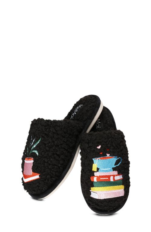 Memoi Book Club Faux Shearling Memory Foam Slipper In Black