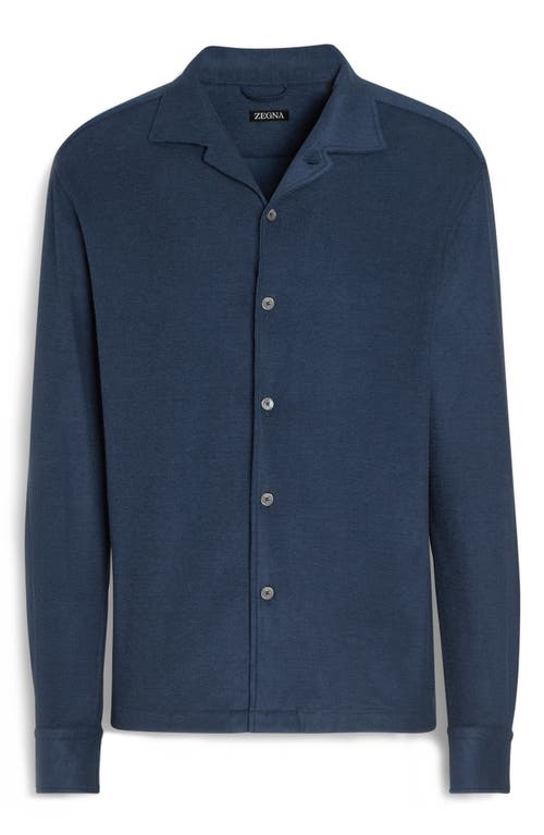 Shop Zegna Sponge Cotton & Silk Knit Button-up Shirt In Blu Ciano