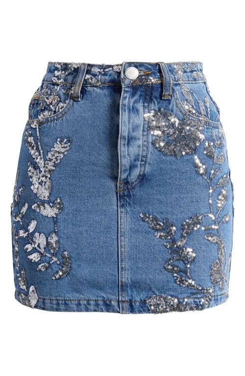 Nasty Gal Floral Sequin Denim Miniskirt In Authentic Denim