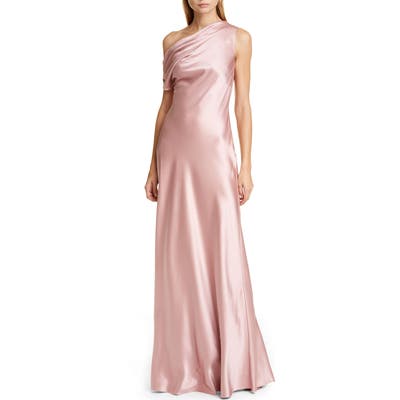 Cushnie One-Shoulder Draped Silk Charmeuse Gown, Purple