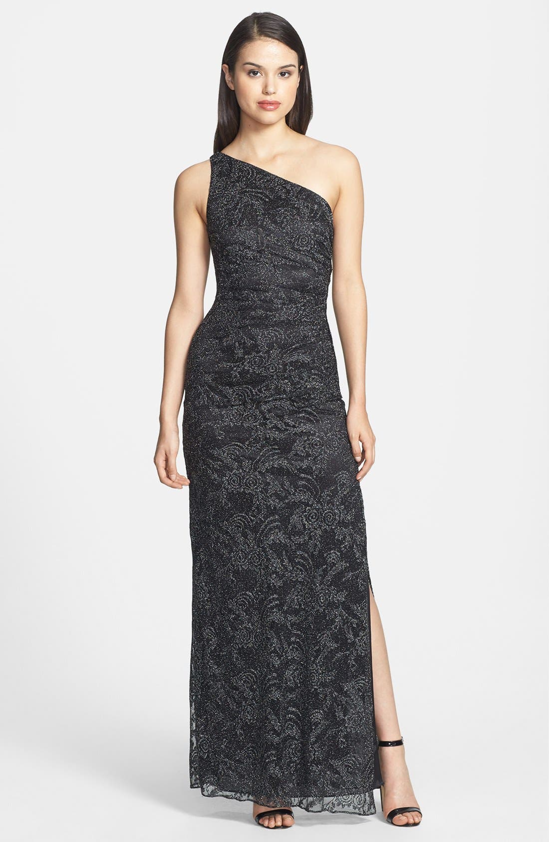 Laundry by Shelli Segal Metallic OneShoulder Lace Gown Nordstrom