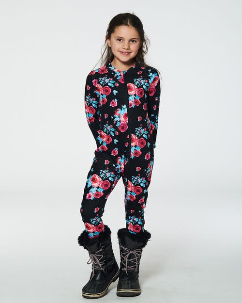 Shop Deux Par Deux Baby Girl's One Piece Thermal Underwear Black Printed Roses