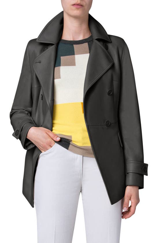 Shop Akris Larissa Double Breasted Leather Jacket In 054 Moss