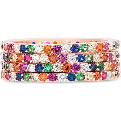Lesa Michele Set Of 4 Rose Cubic Zirconia Stackable Rings