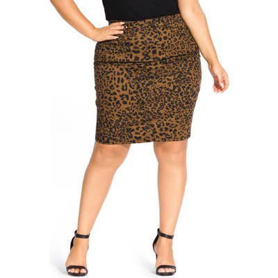 Plus Size City Chic Jungle Frenzy Skirt, Brown