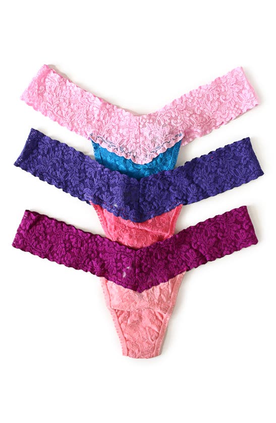 Hanky Panky Low Rise Lace Thongs In Plb/srw/ce
