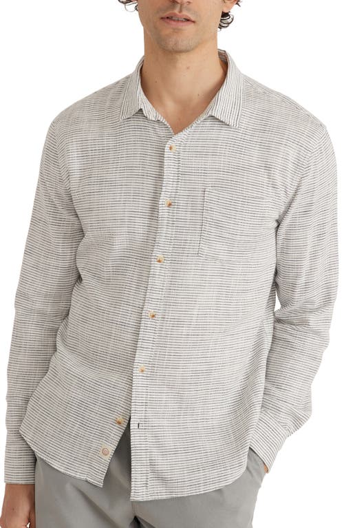Marine Layer Stripe Stretch Cotton Button-Up Shirt in Natural/Black Stripe at Nordstrom, Size Xx-Large