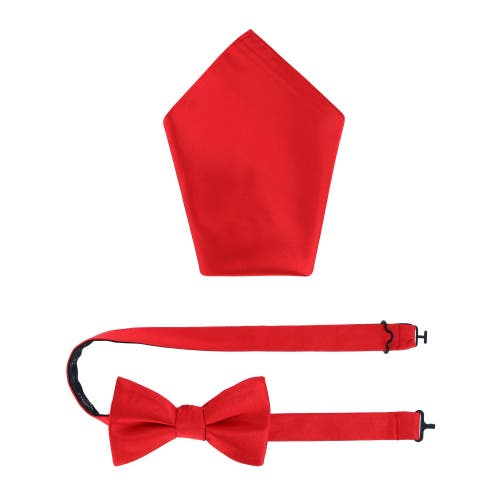 Trafalgar Sutton Solid Color Silk Bowtie And Pocket Square Combo In Red