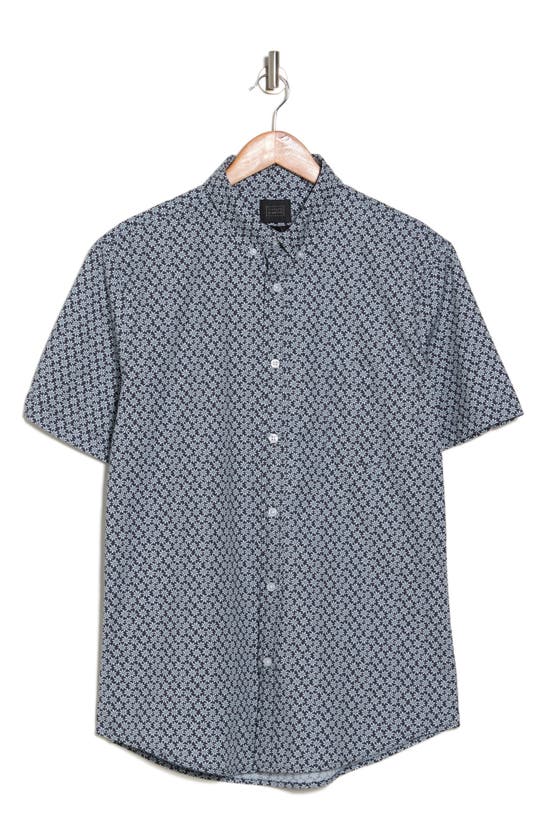 Shop 14th & Union Poplin Ditsy Short Sleeve Stretch Cotton Button-up Shirt In Navy- Light Blue Ditsy