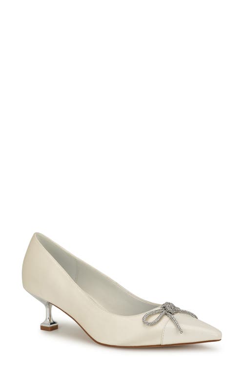 Shop Nine West Wendon Pointed Cap Toe Kitten Heel Pump In Ivory