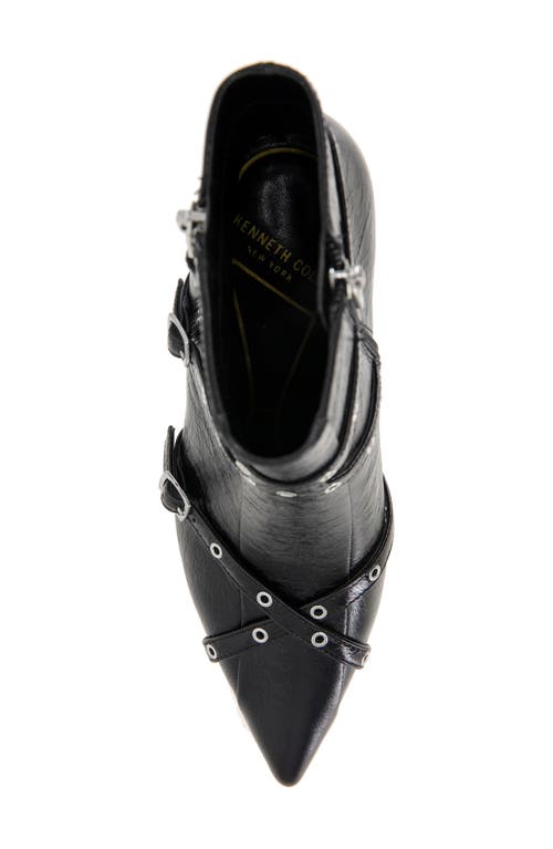 Kenneth Cole Umi Pointed Toe Moto Bootie In Black Leather