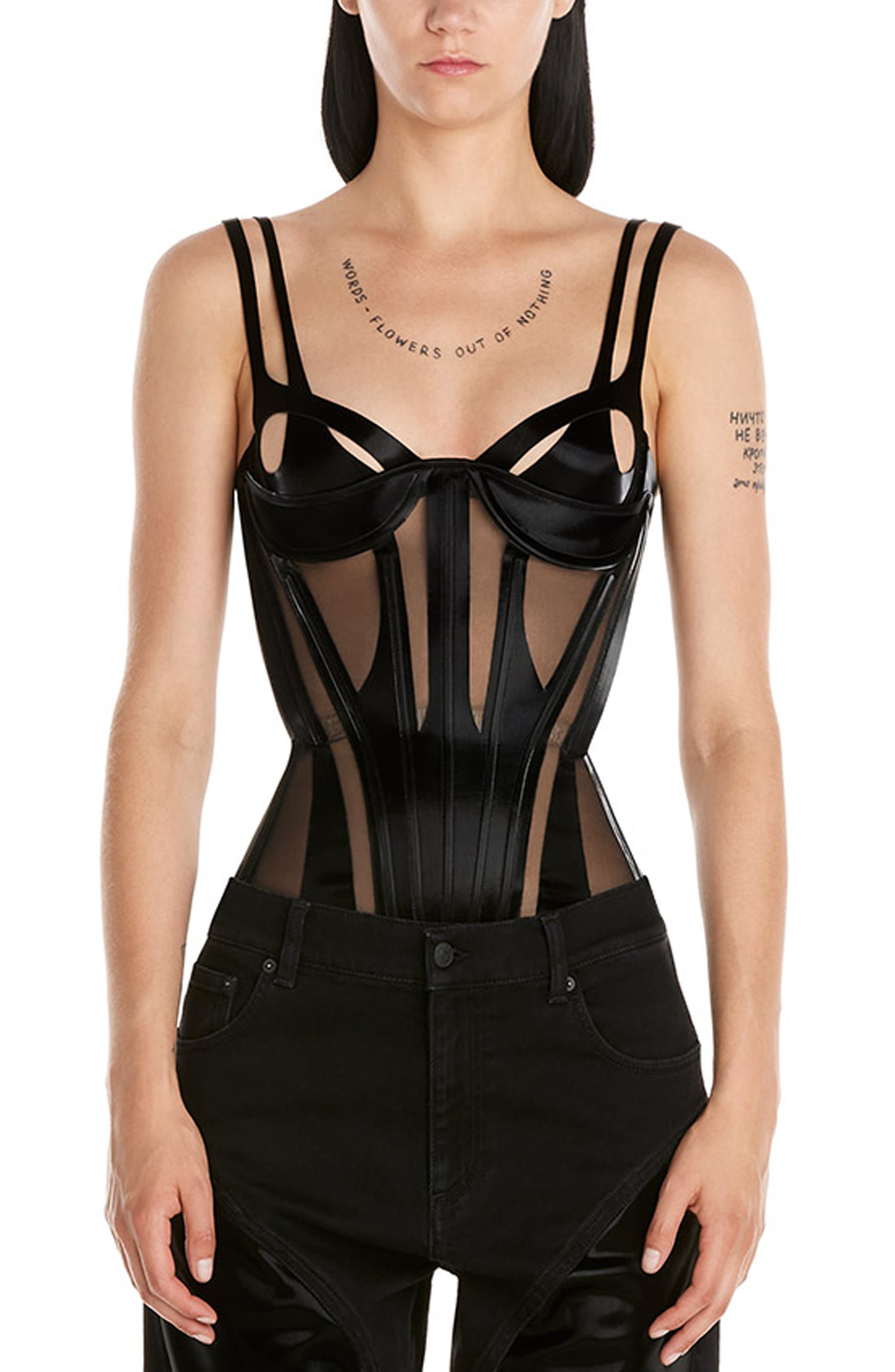 MUGLER Illusion Mesh Bustier in 1999 Black at Nordstrom, Size X-Small
