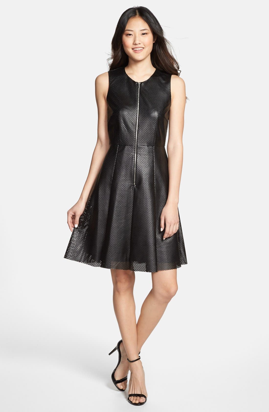 calvin klein black faux leather dress