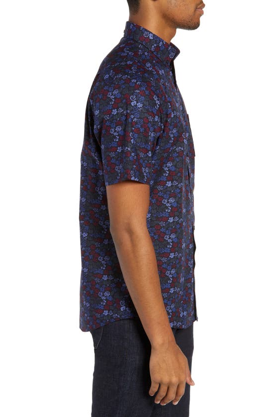 Shop Nordstrom Men's Shop Non-iron Floral Print Sport Shirt In Black Blue Flower Multi