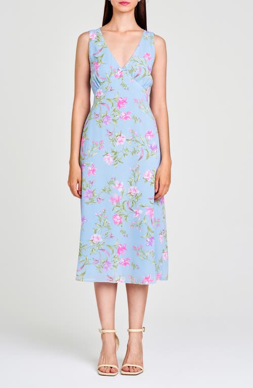 Shop Wayf Dahlia Floral Print Sleeveless Midi Dress In Chambray Floral