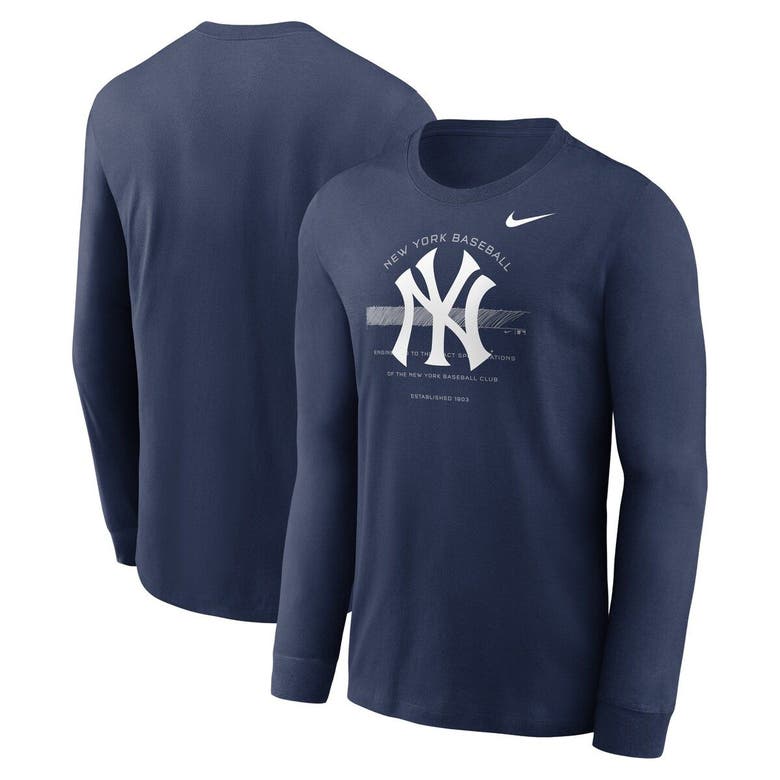 Nike Navy New York Yankees Over Arch Performance Long Sleeve T-shirt In Blue