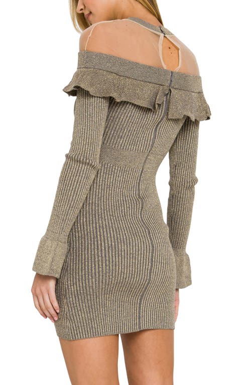 Endless Rose Off The Shoulder Illusion Dress In Heather Grey/gold